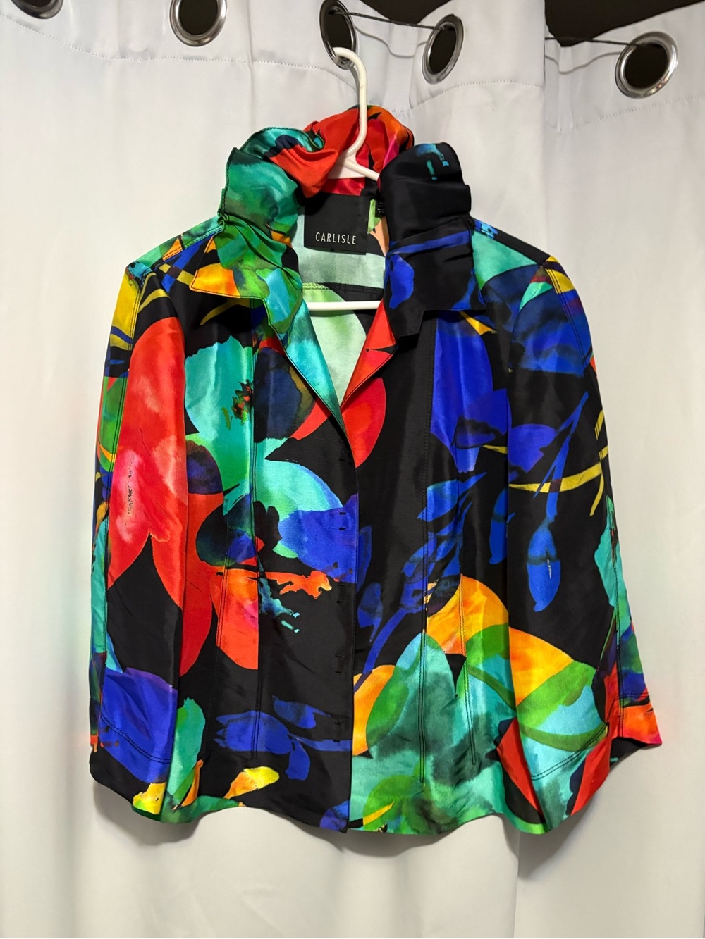 Carlisle Women's Multicolor Floral 100% Silk Blazer - Black Base